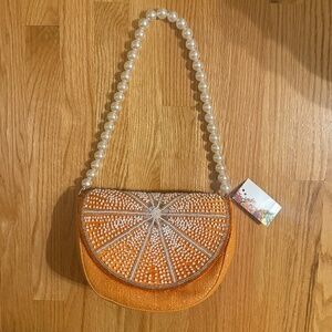 Limited Edition Viral Beaded Orange Purse With Pearl Strap